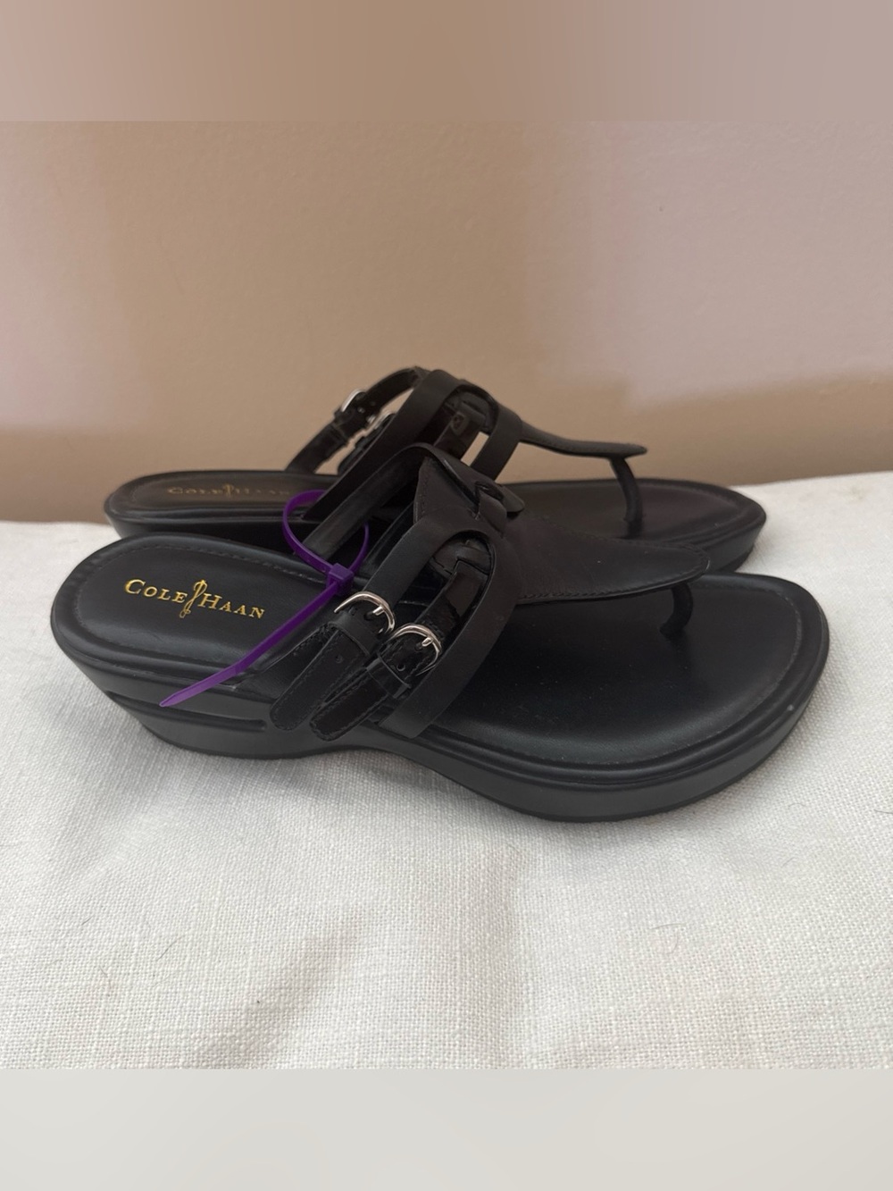 Cole Haan Black Leather Thong Sandals